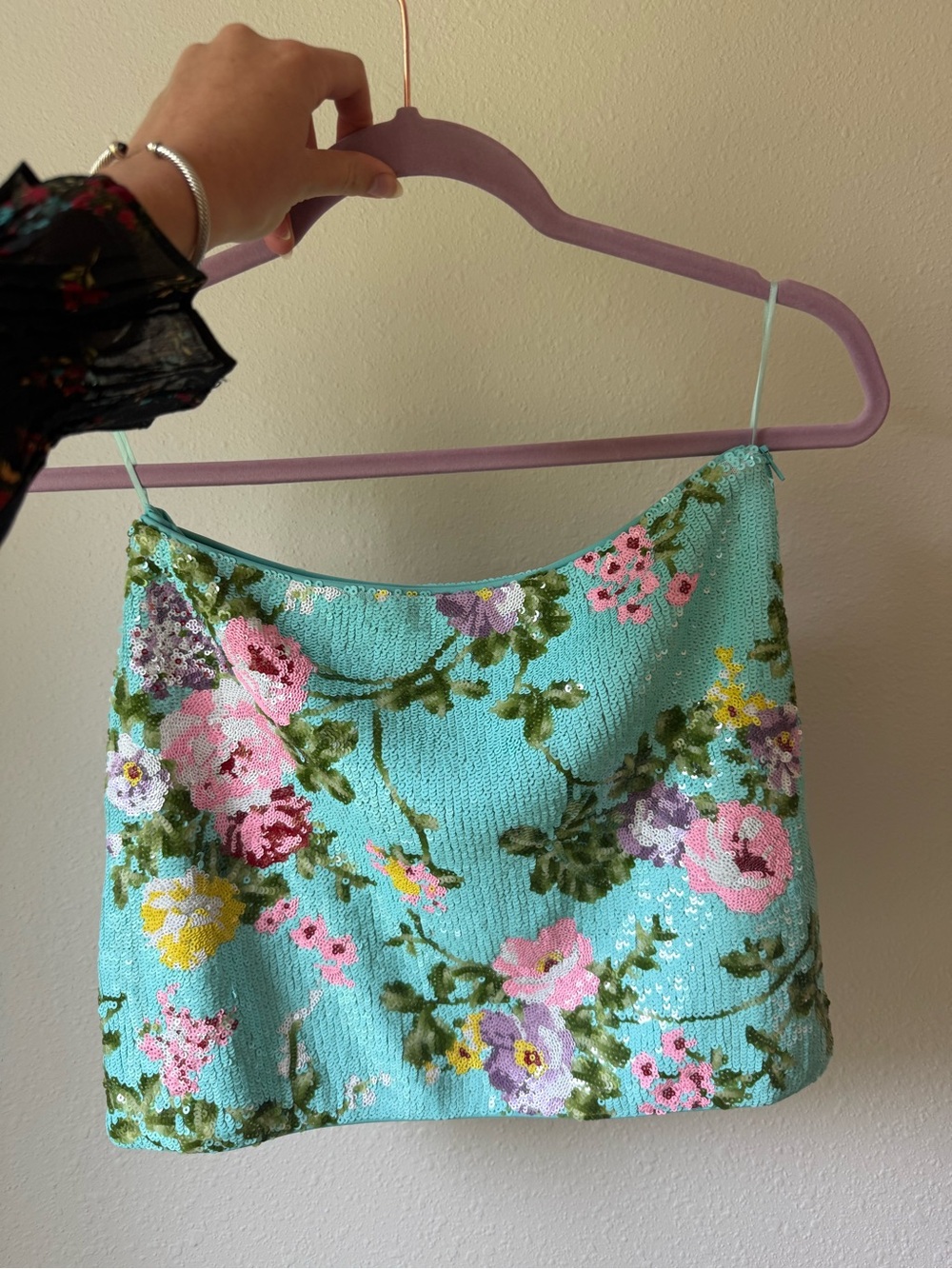 The Vintage Shop Aqua Floral Sequin Mini Skirt - Women